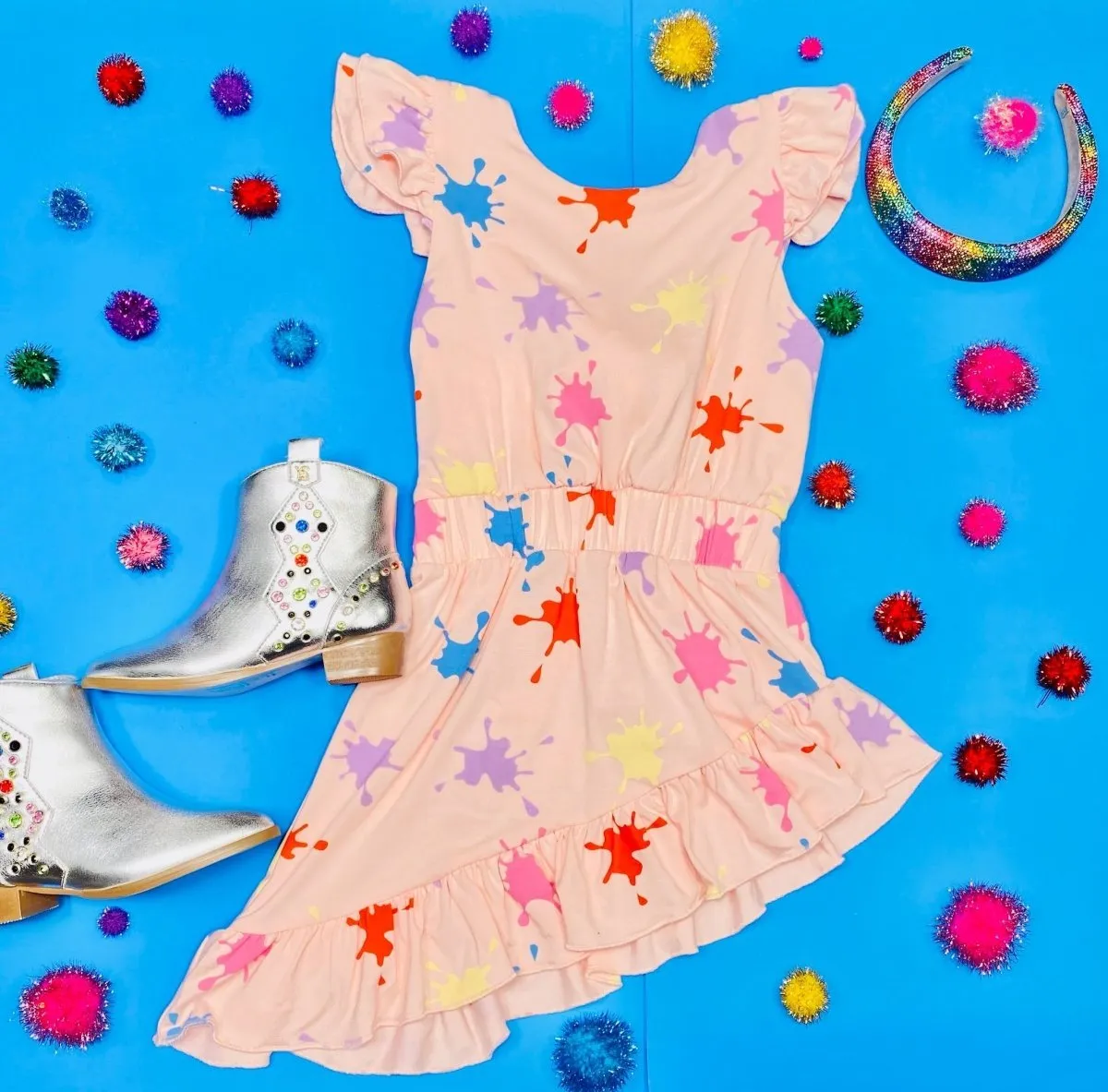 ALIA PAINT SPLATTER ASYMMETRICAL DRESS