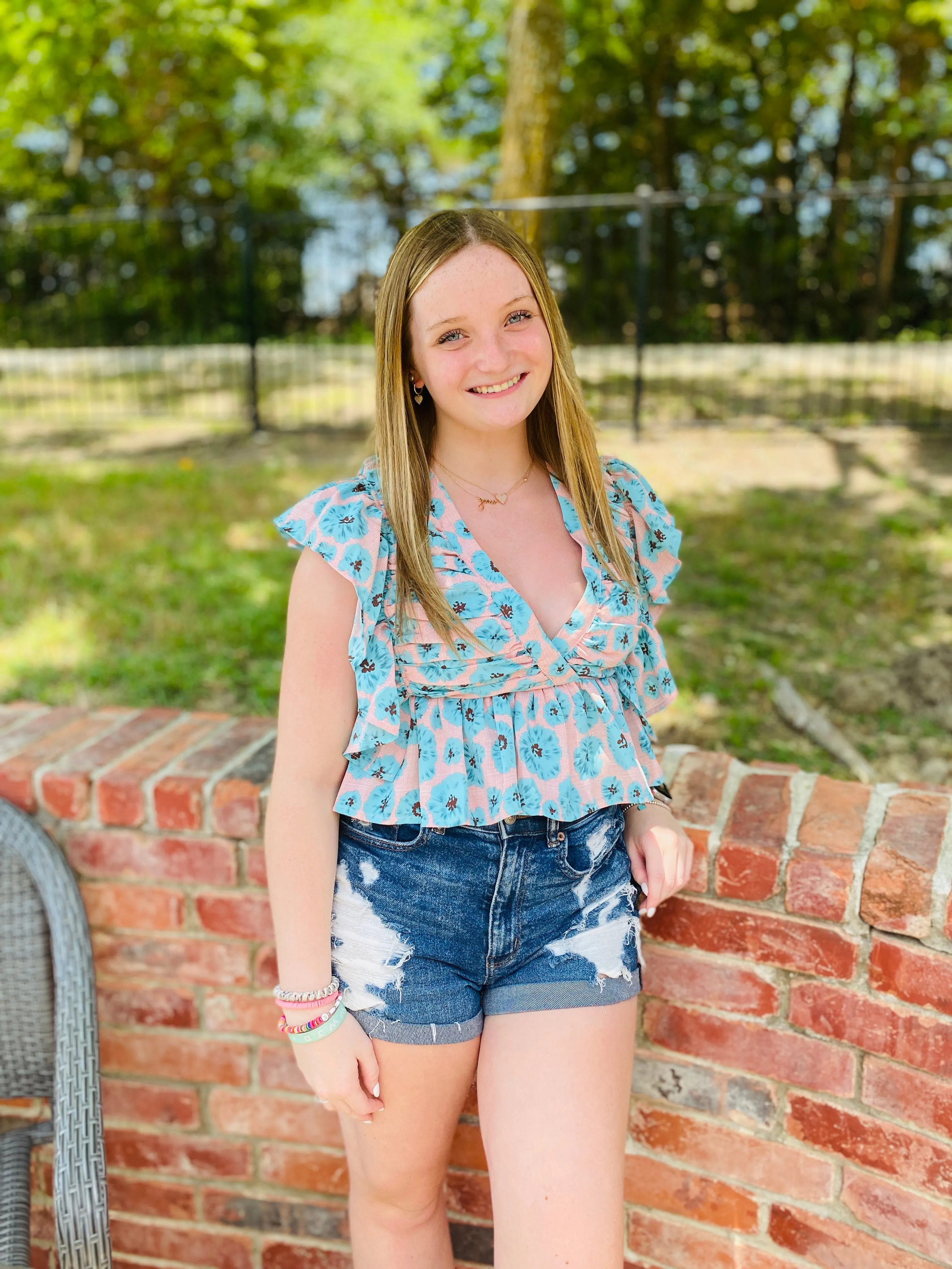Blush Summer Flower Flirty Blouse