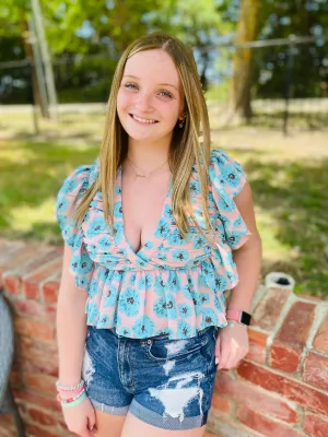 Blush Summer Flower Flirty Blouse