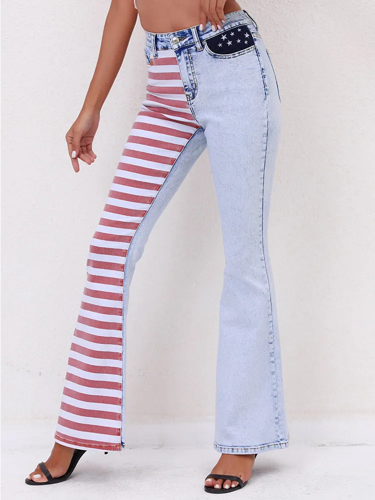 Break Away Red Stripe High-Rise Flare Jeans