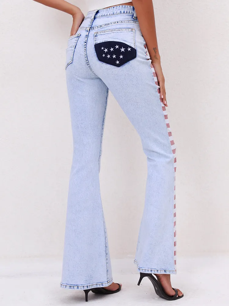 Break Away Red Stripe High-Rise Flare Jeans