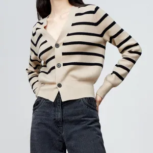 FashionKova Soft  Autumn Women Cardigans Vintage Striped Single Breasted Knitted Sweater Casual  Slim Lady Pullover Outerwear Chic Knitwear
