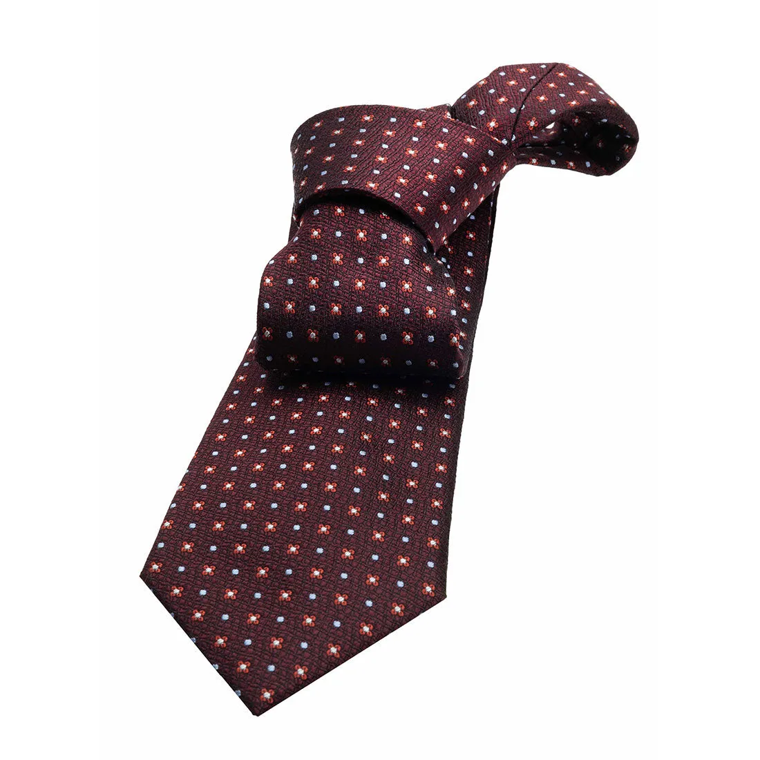 Fort Edward Foulard Silk Tie, Burgundy / Red / Light Blue