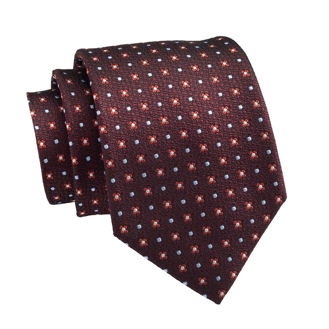Fort Edward Foulard Silk Tie, Burgundy / Red / Light Blue