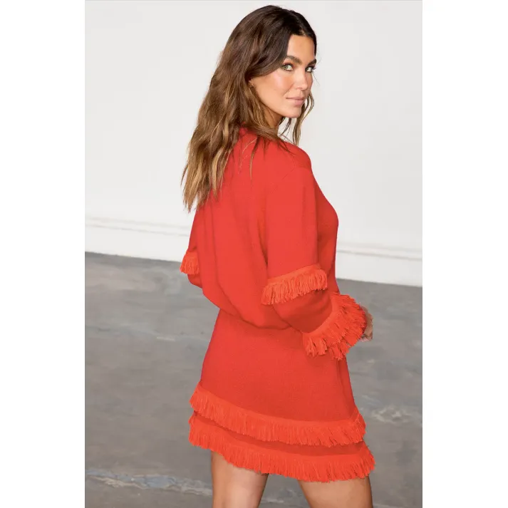 Fringed Knit Holly Cardigan Red