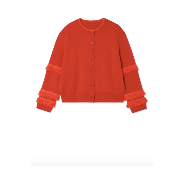 Fringed Knit Holly Cardigan Red