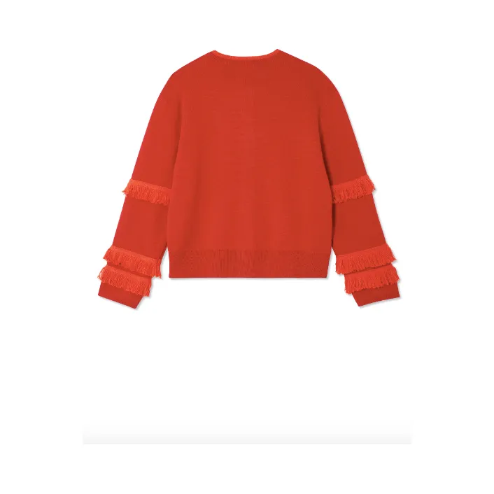 Fringed Knit Holly Cardigan Red