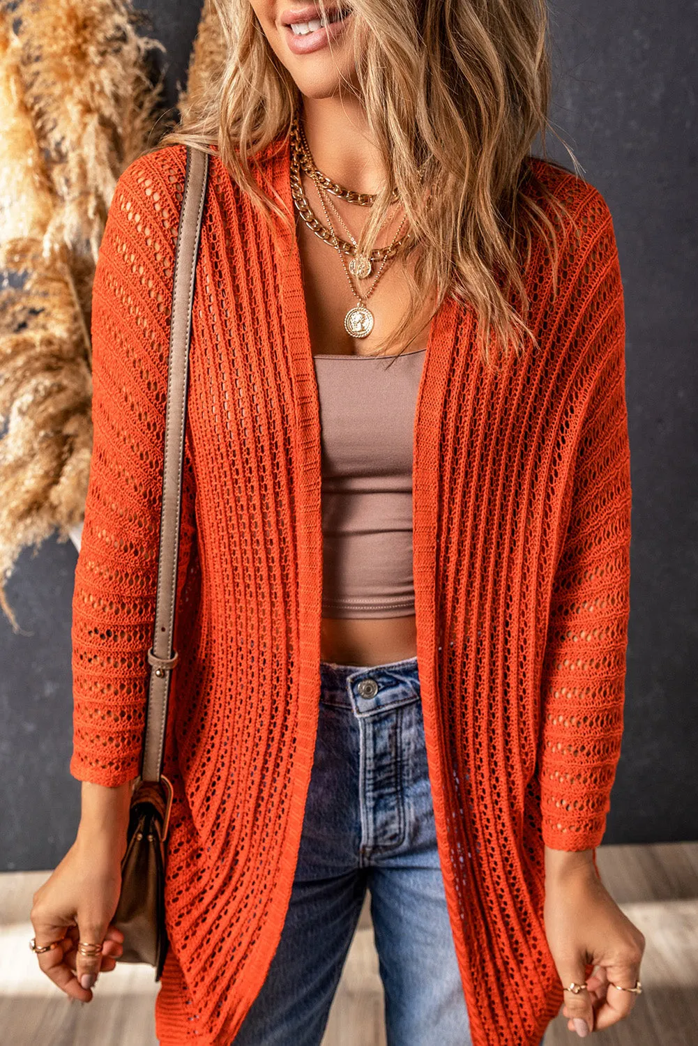 Hollowed Knit Kimono Cardigan