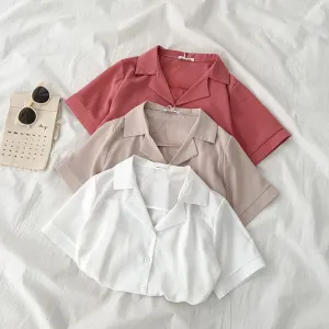 ins Popular Chiffon Shirt Summer Women Korean Niche Trendy Suit Collar Short Sleeve Blouse