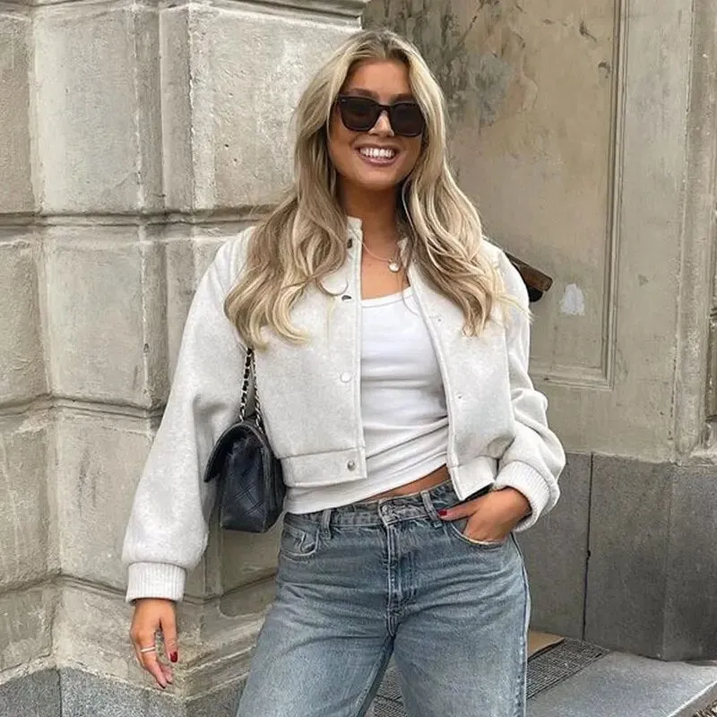 Ivyshape | Chic Cropped Bomber Jacket for Women