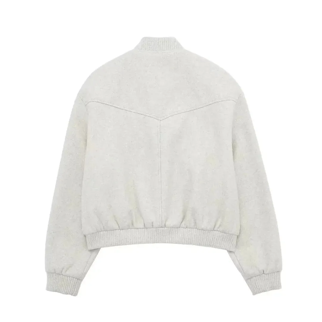 Ivyshape | Chic Cropped Bomber Jacket for Women