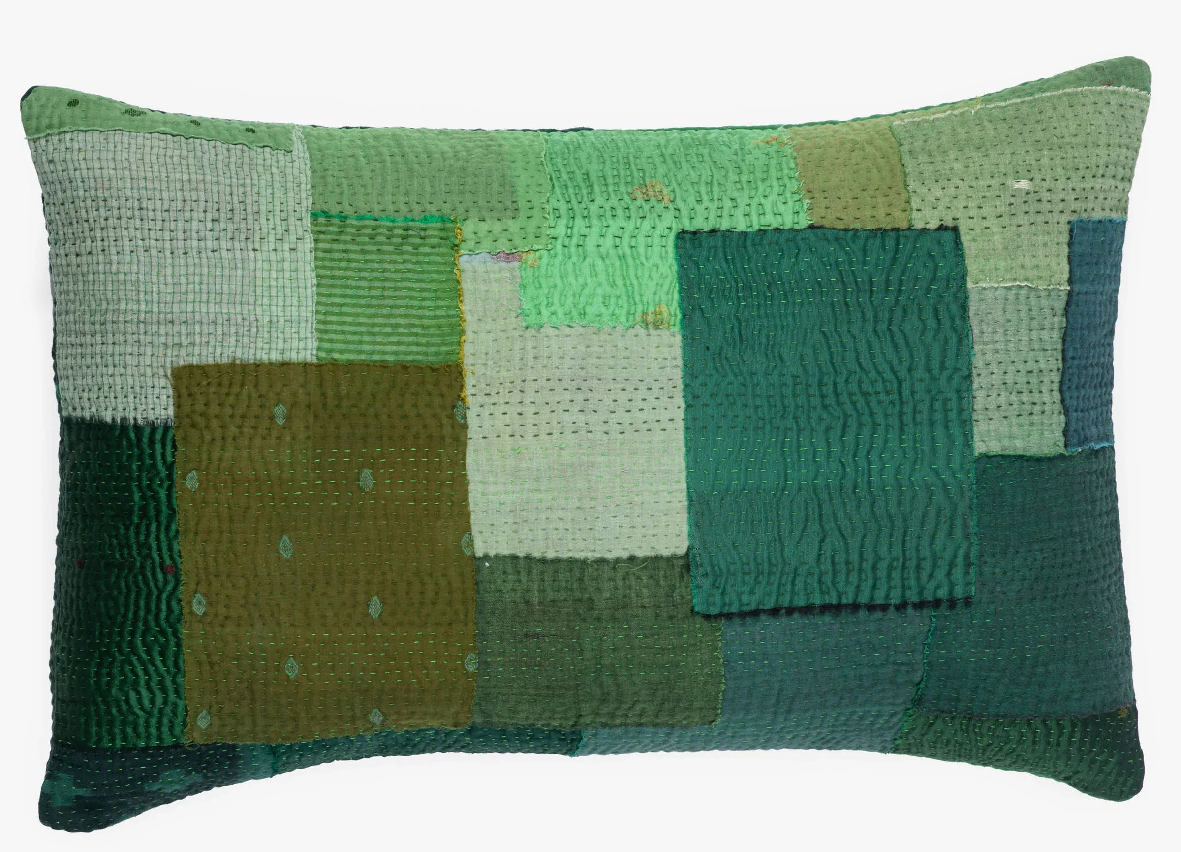 Landscape Handmade Vintage Kantha Pillow Sham -Green -