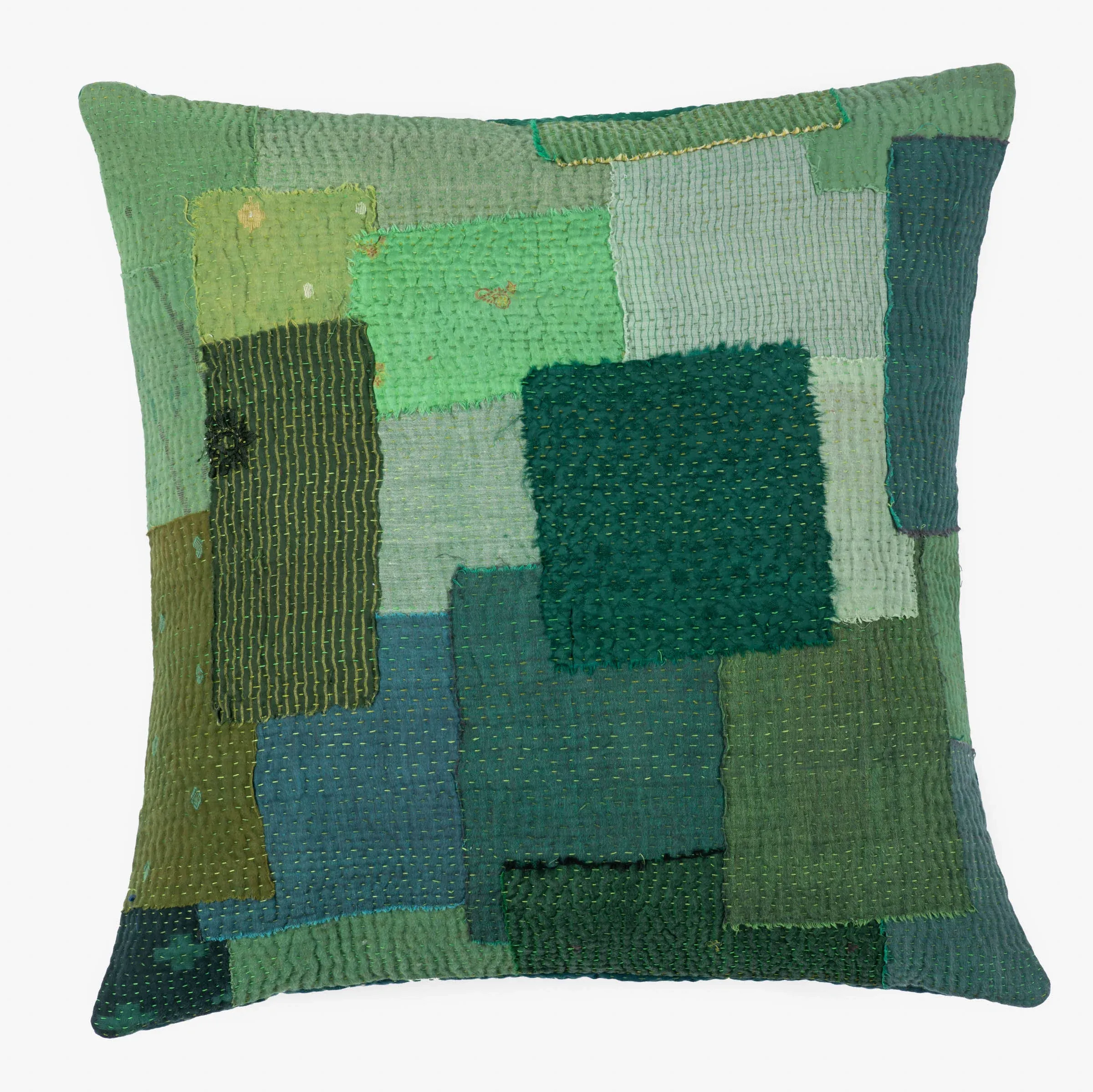 Landscape Handmade Vintage Kantha Pillow Sham -Green -