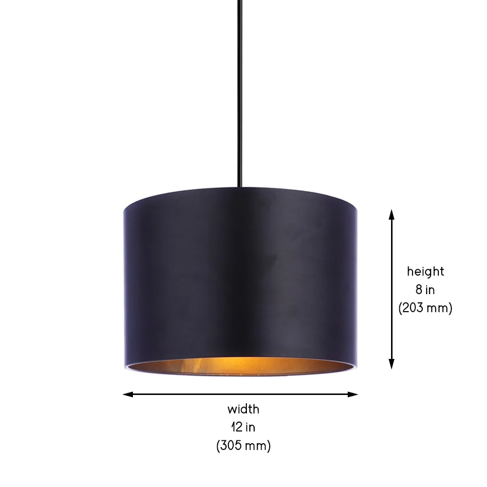 Large Matte Black & Gold Metal Drum Shade Instant Pendant Recessed Can Conversion Kit