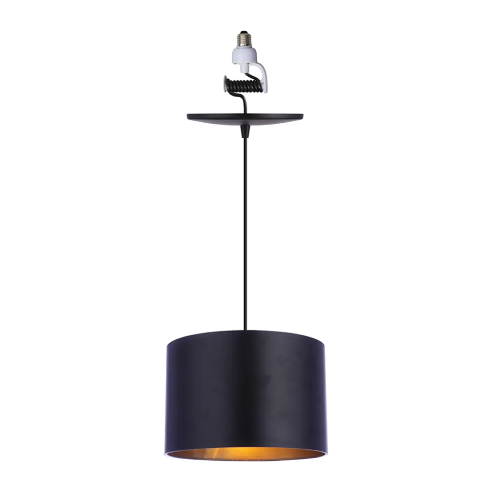 Large Matte Black & Gold Metal Drum Shade Instant Pendant Recessed Can Conversion Kit