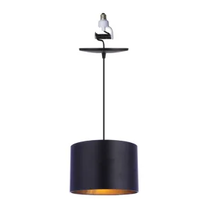 Large Matte Black & Gold Metal Drum Shade Instant Pendant Recessed Can Conversion Kit