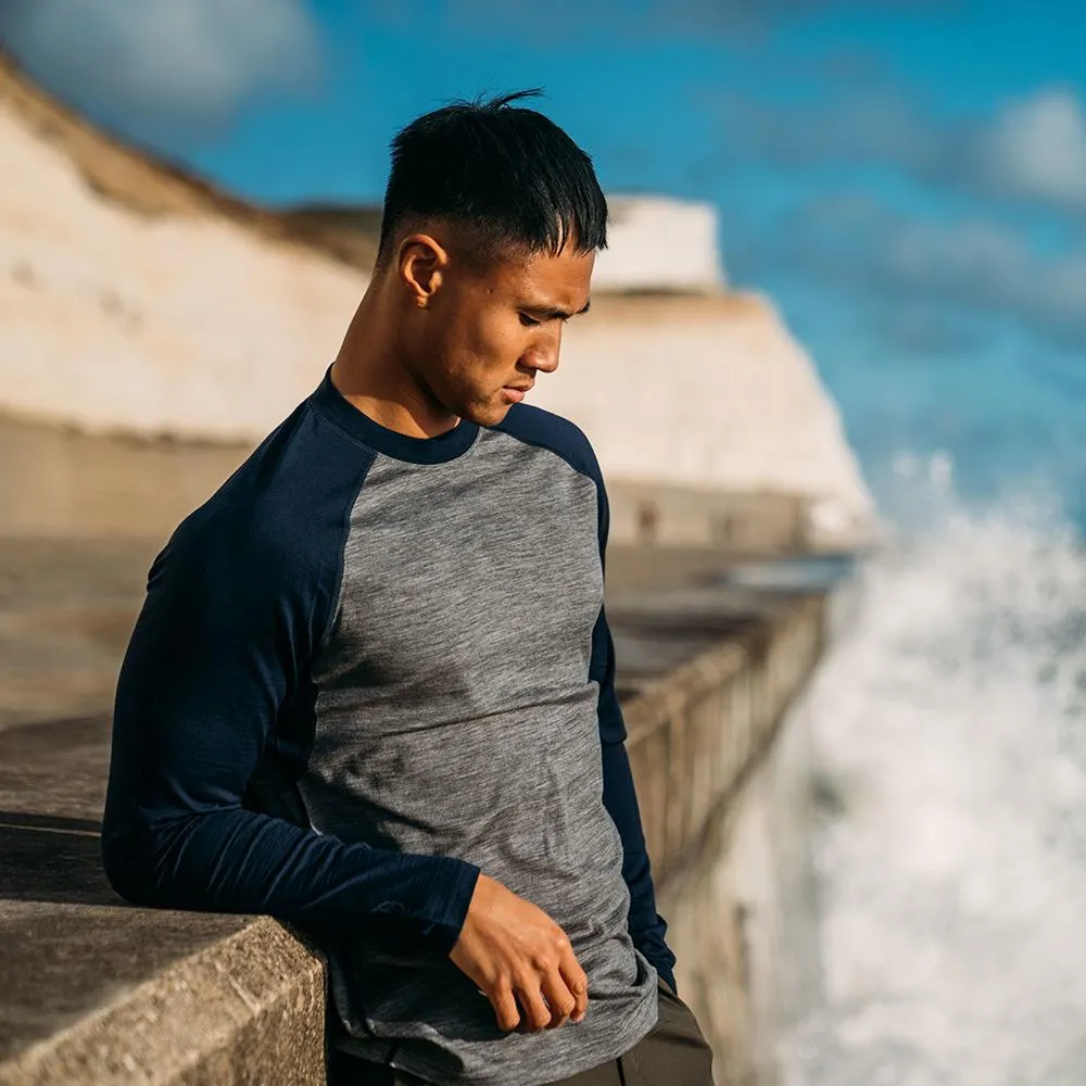 Mens Merino 180 Baseball Crew (Charcoal/Navy)