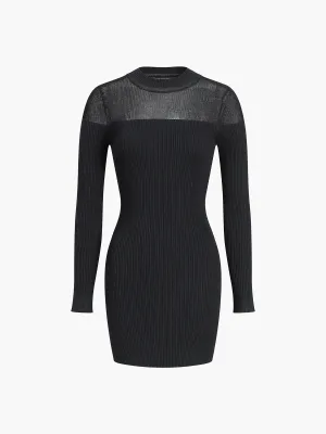 Patchwork Long Sleeve Trendy Short Sweater Dress
