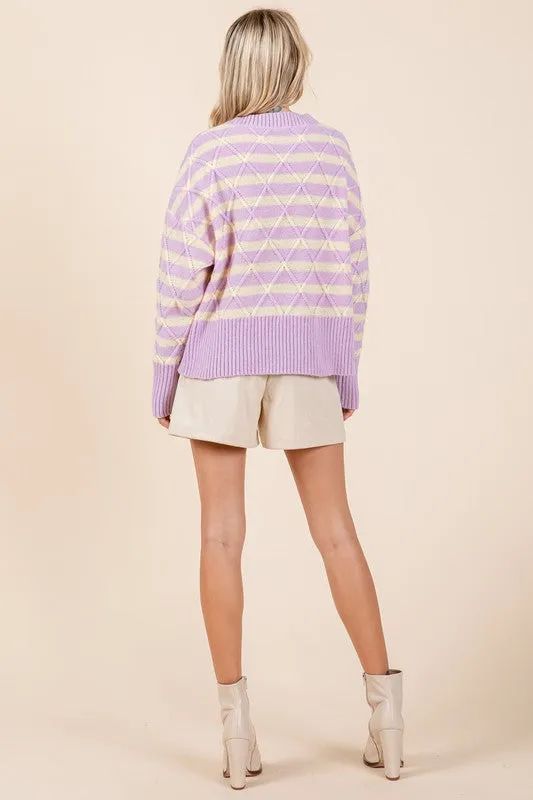 Plus Stripe Argyle Knit Sweater