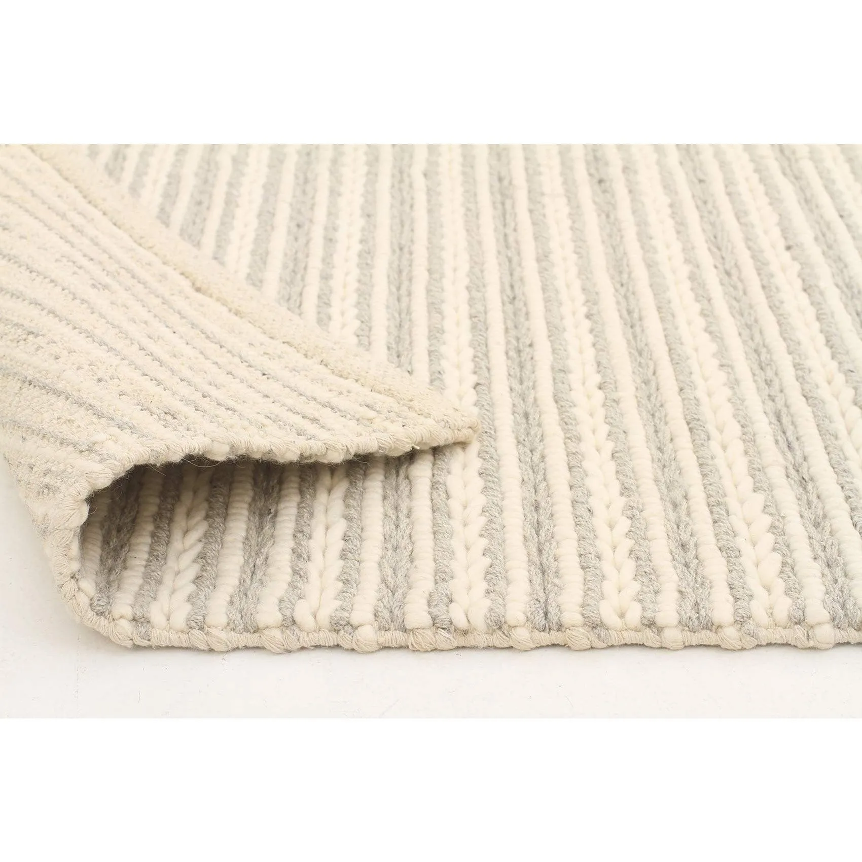 Skandi - Beige & Grey Braid Weave Wool Rug