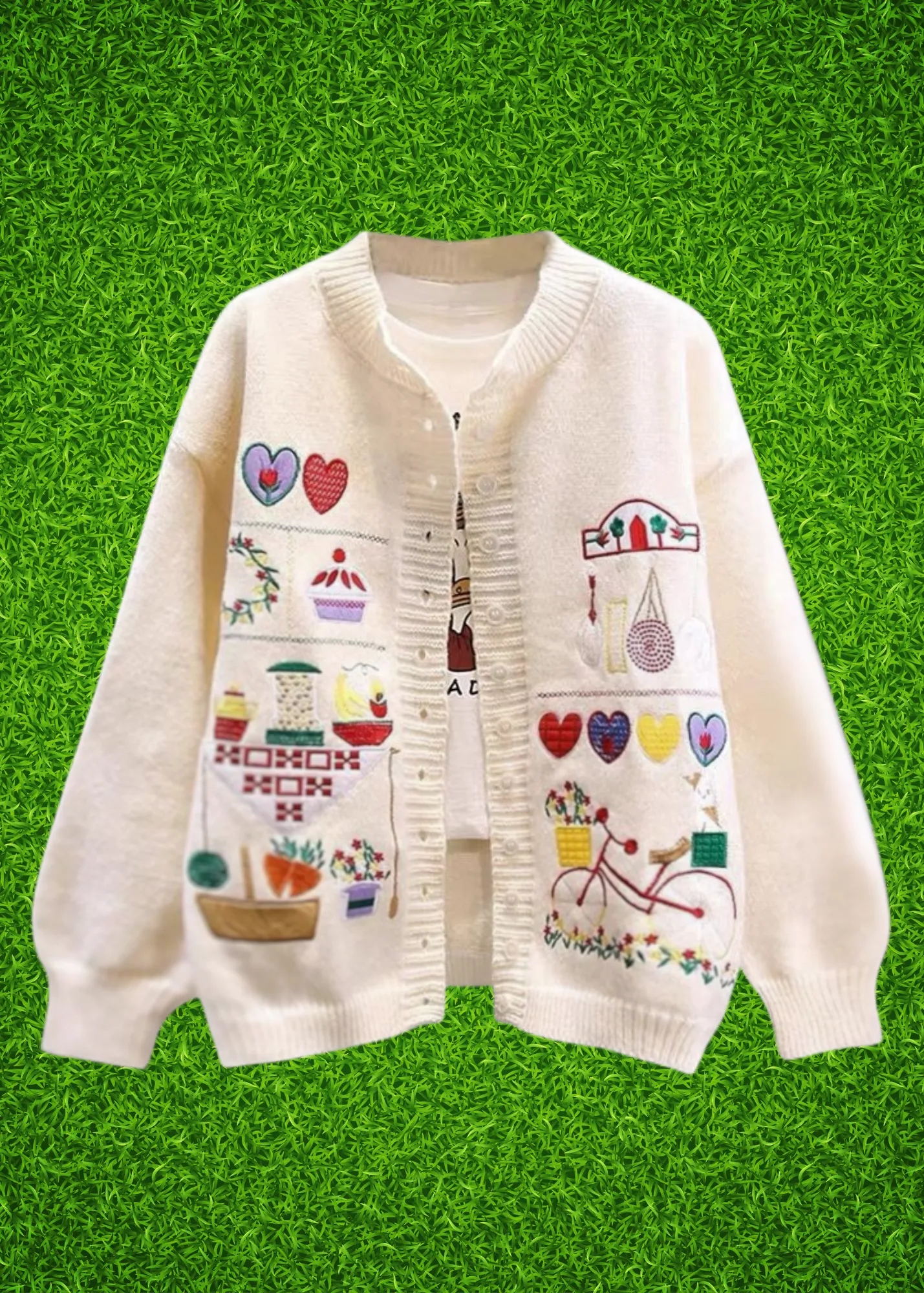 The Edit - Embroidered Garden Party Cardigan in Cream