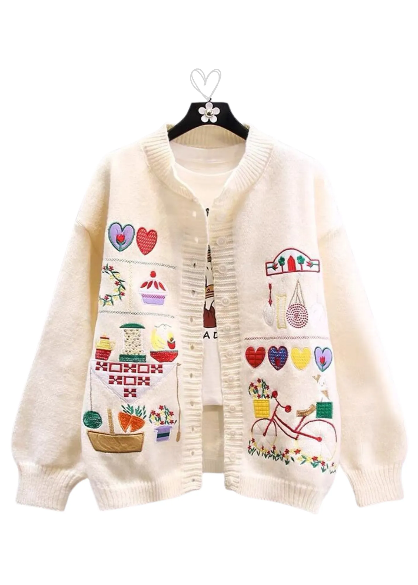 The Edit - Embroidered Garden Party Cardigan in Cream