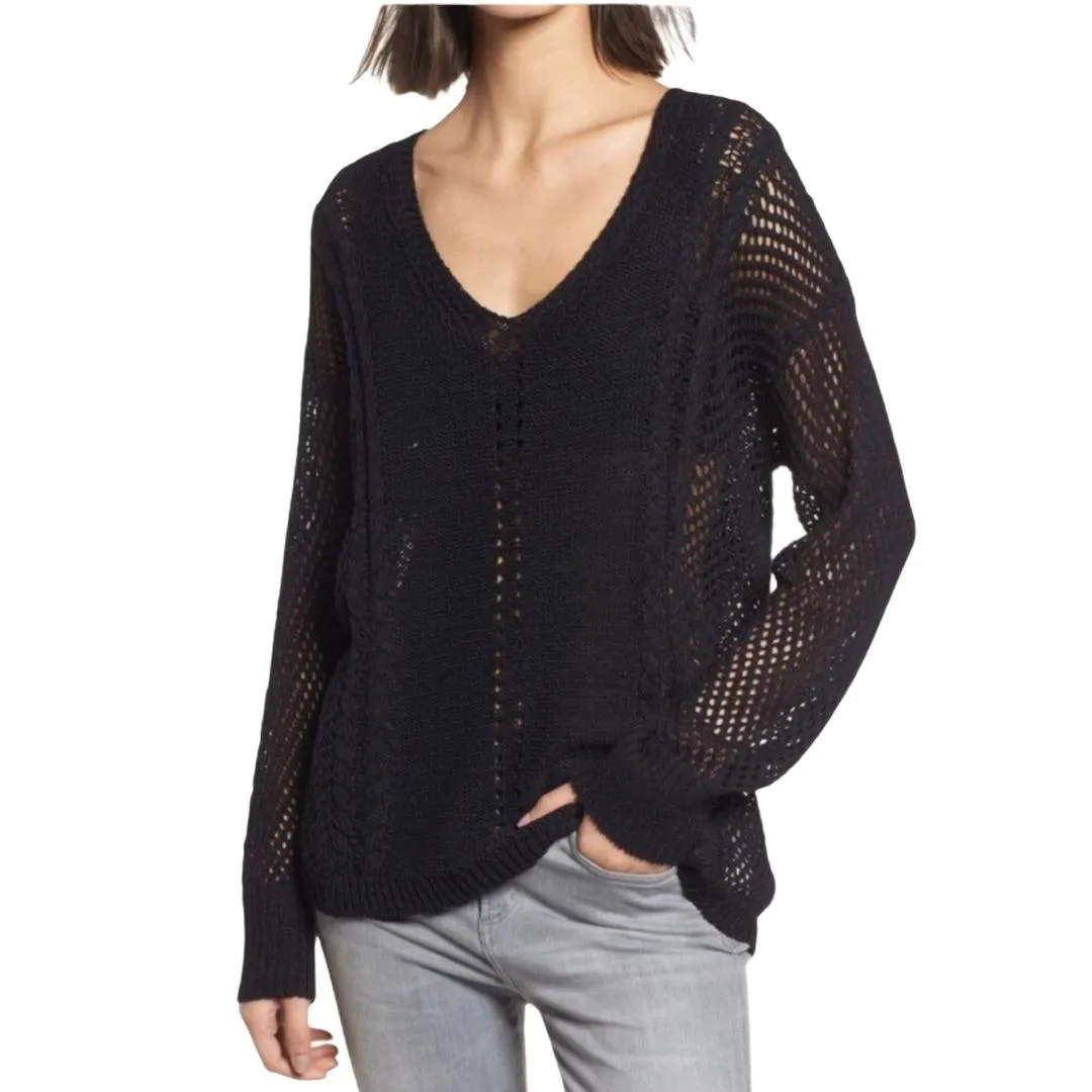 V Neck Crochet Lightweight Sweater