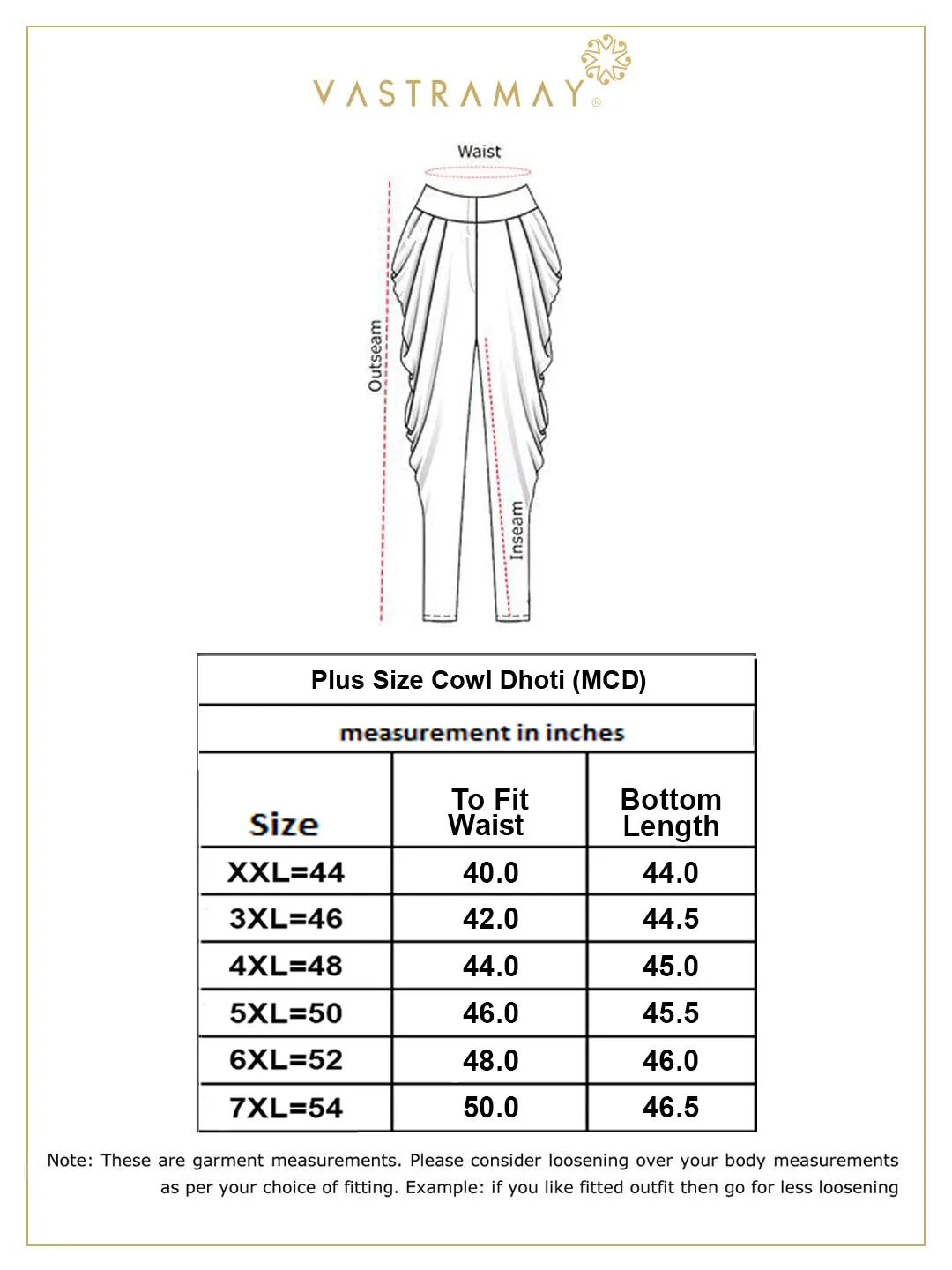 VASTRAMAY PLUS Size Men's Rose Gold-Coloured Solid Cowl Dhoti