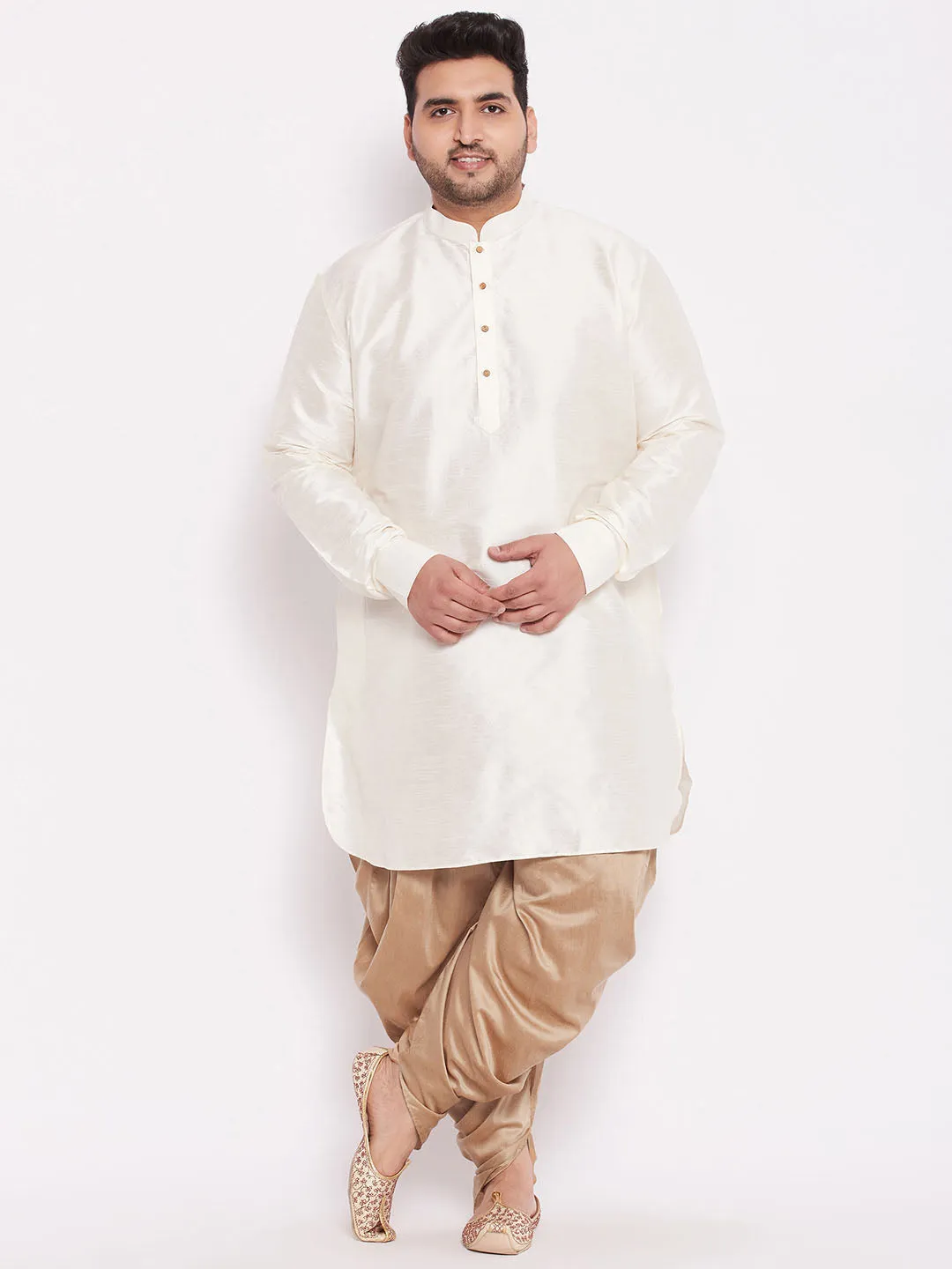 VASTRAMAY PLUS Size Men's Rose Gold-Coloured Solid Cowl Dhoti