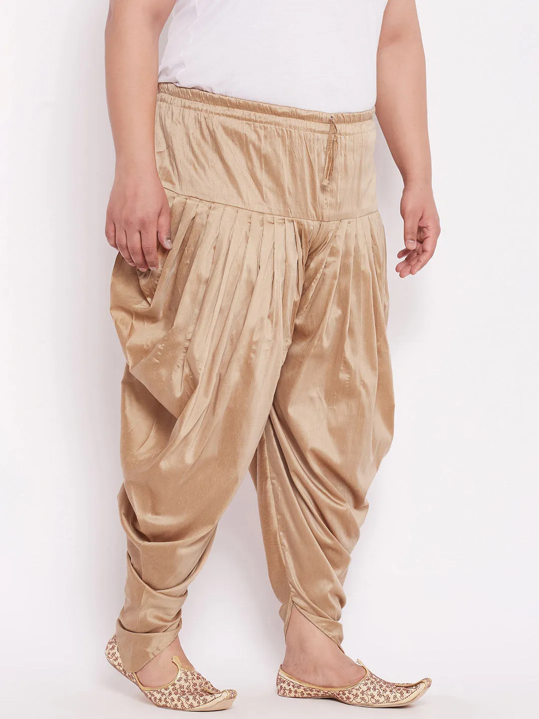 VASTRAMAY PLUS Size Men's Rose Gold-Coloured Solid Cowl Dhoti