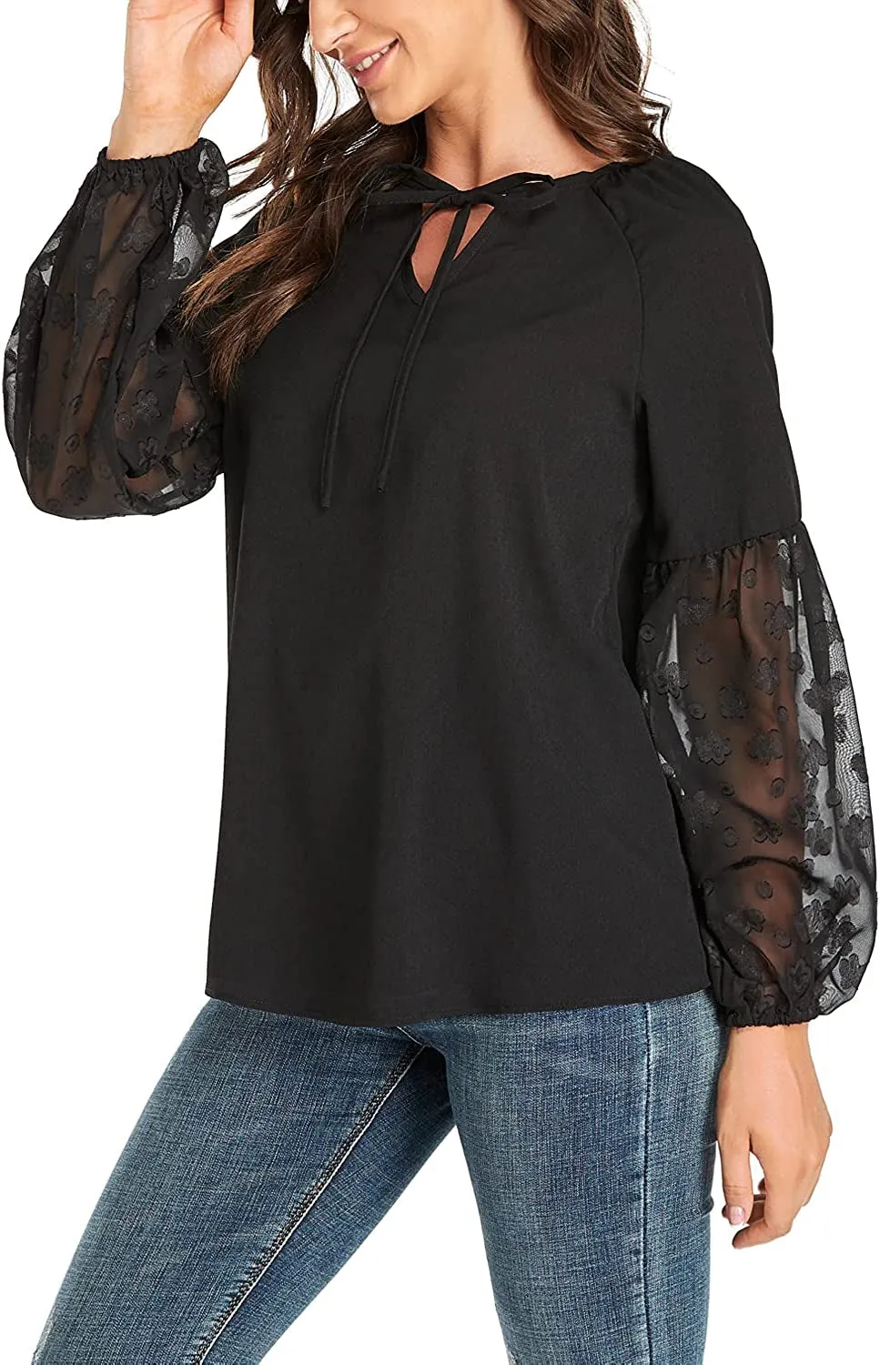 Women's Casual Boho Floral Printed round Neck Long Sleeve Shirt Loose Blouses Tops
