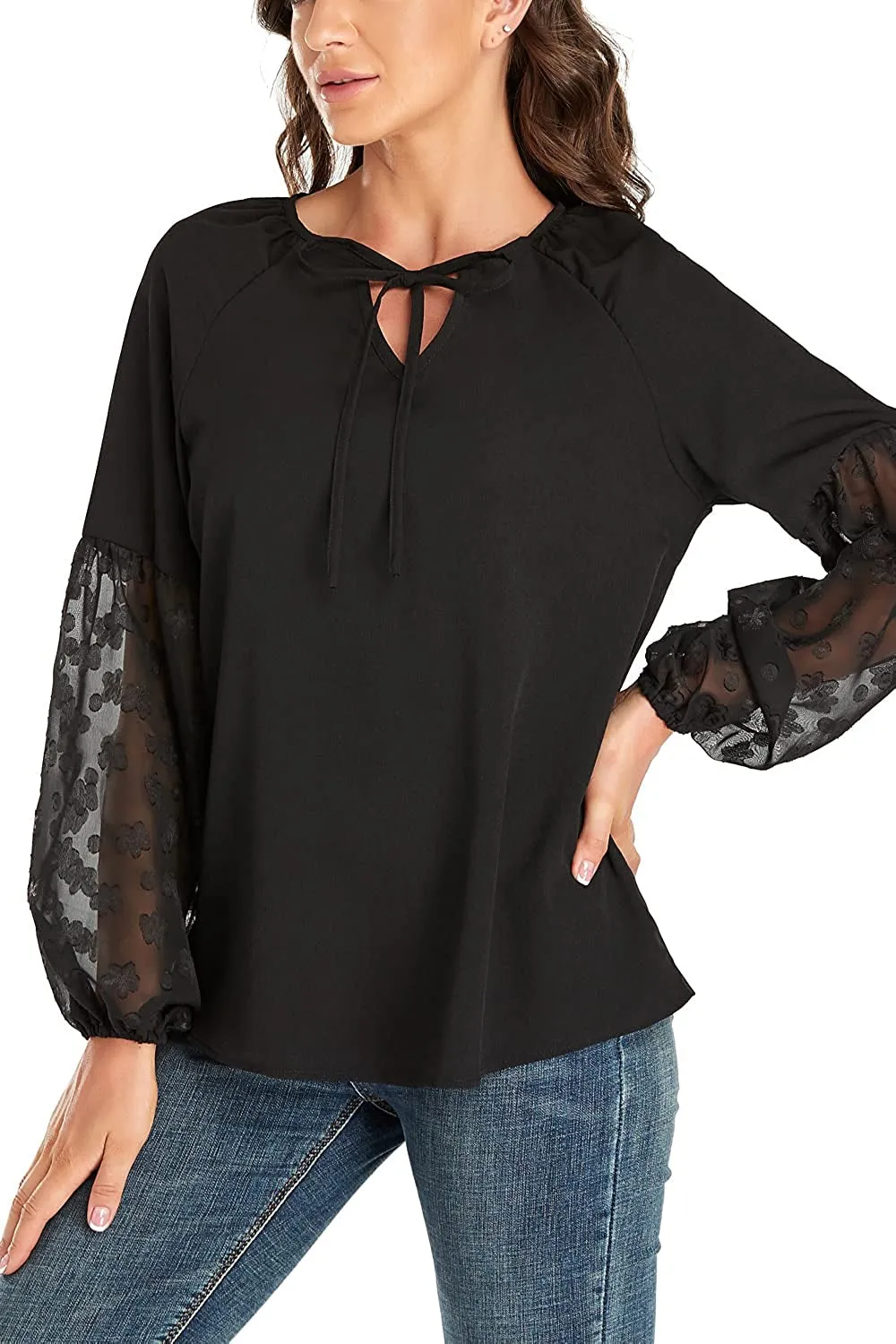 Women's Casual Boho Floral Printed round Neck Long Sleeve Shirt Loose Blouses Tops