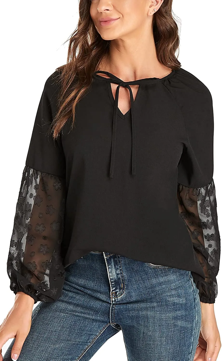 Women's Casual Boho Floral Printed round Neck Long Sleeve Shirt Loose Blouses Tops
