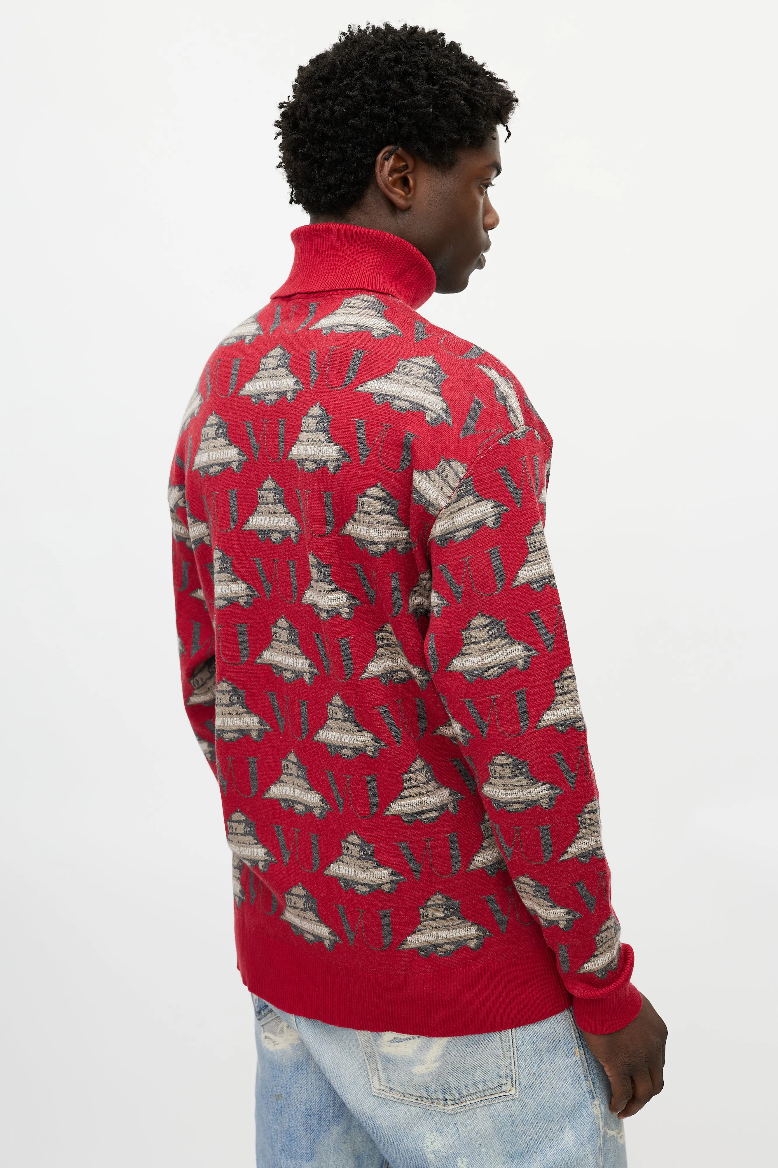 X Undercover Red & Grey UFO Knit Turtleneck