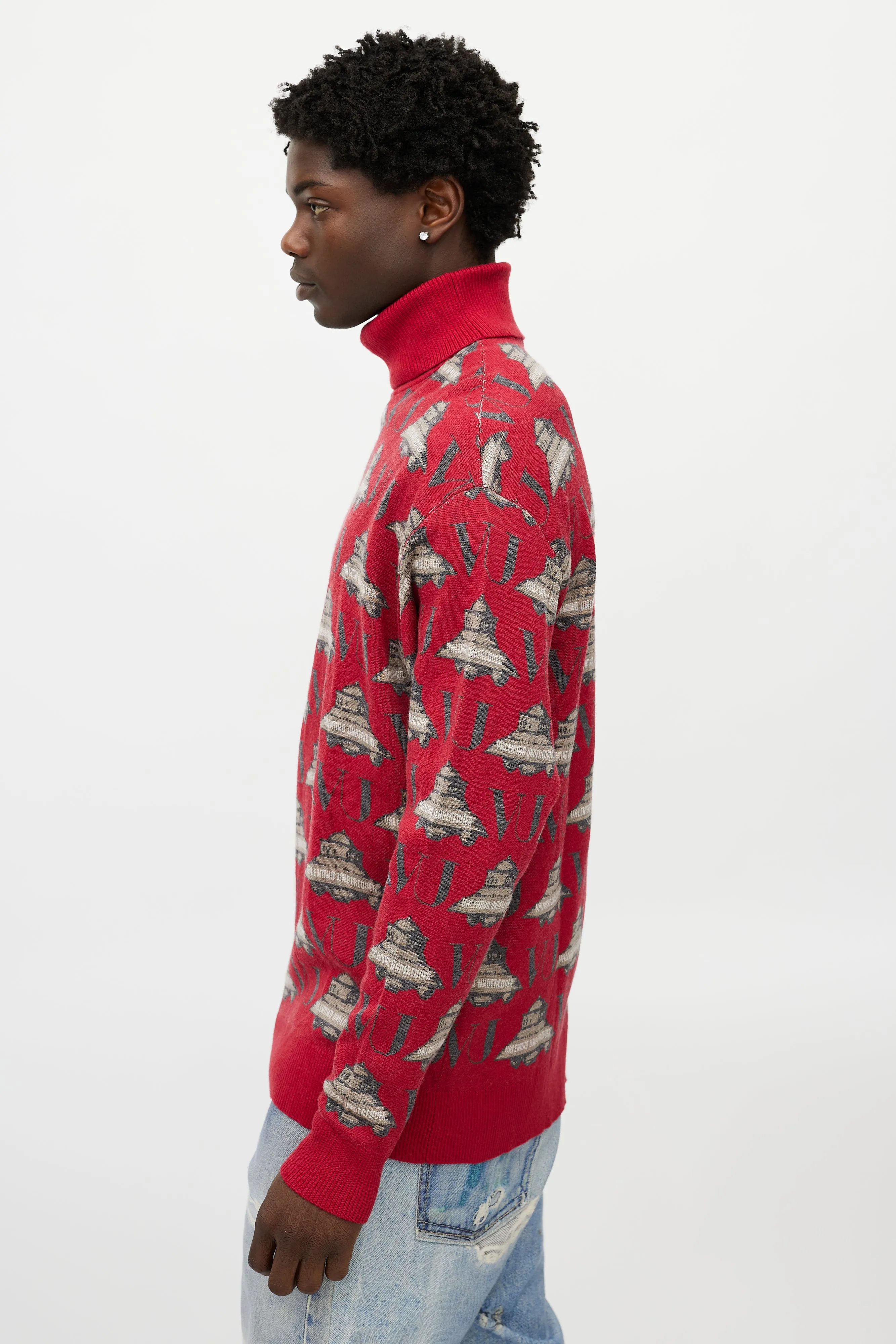X Undercover Red & Grey UFO Knit Turtleneck