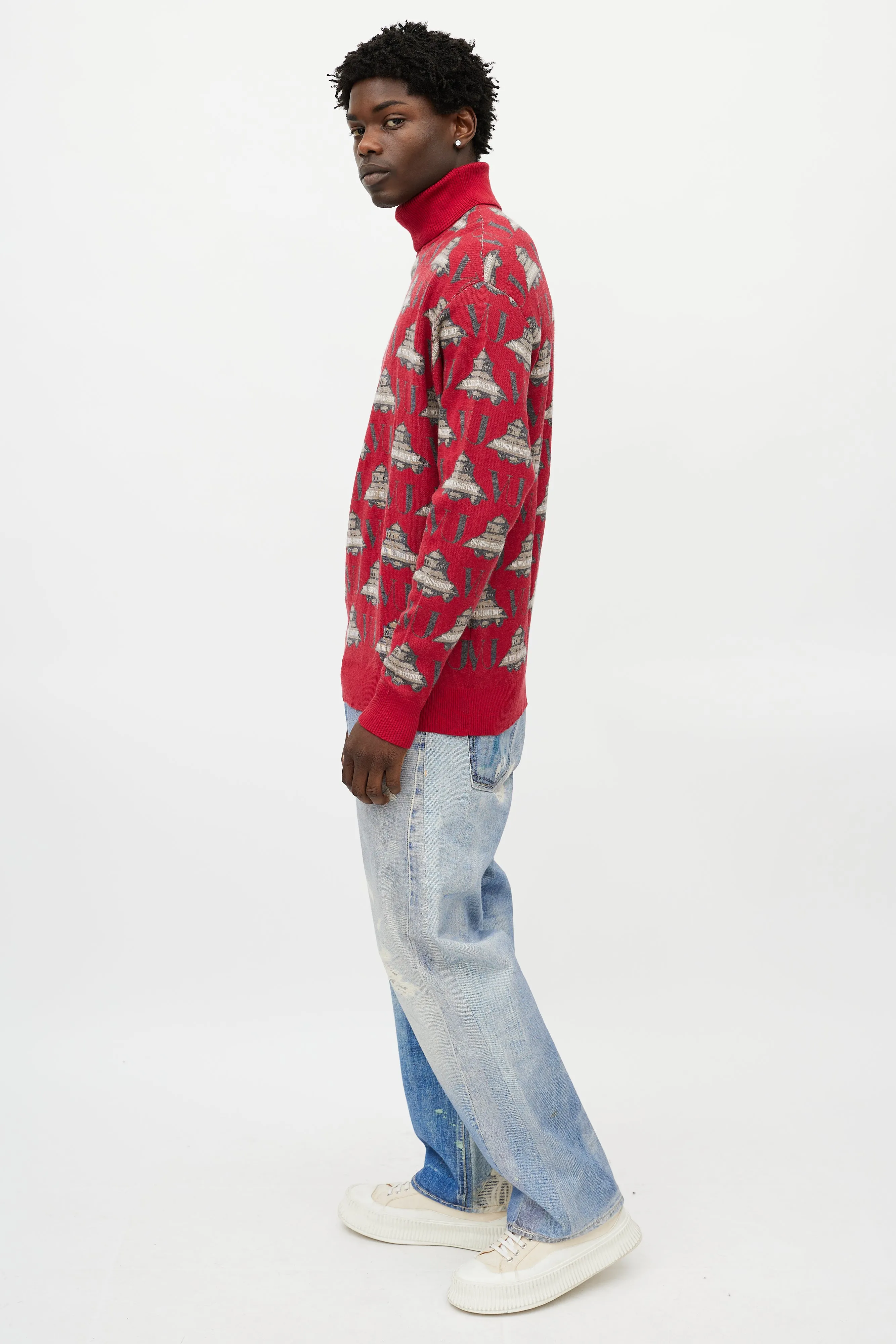 X Undercover Red & Grey UFO Knit Turtleneck